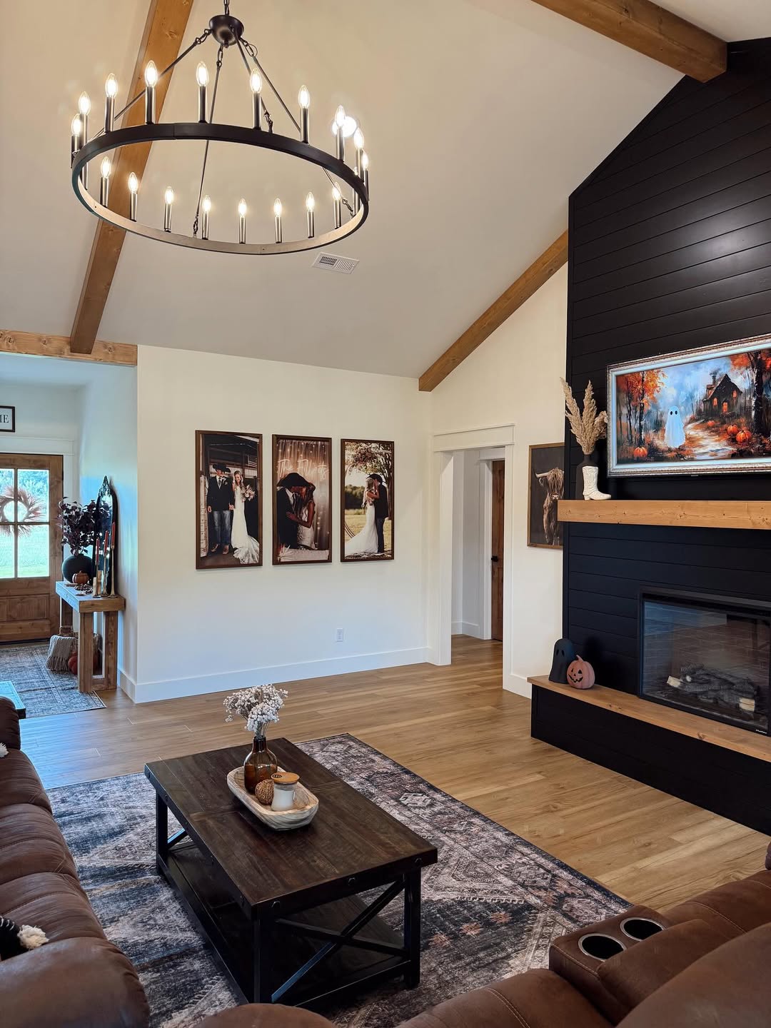 Three Framed Wedding Photos Create a Triptych Gallery Wall