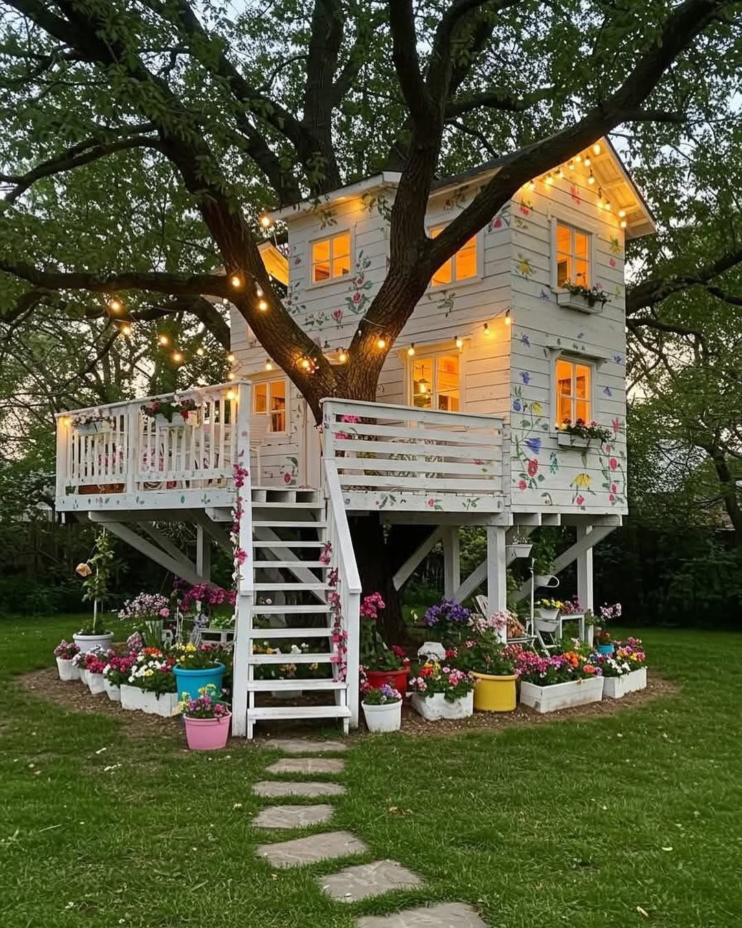 Colorful Flower Planters Soften the Base