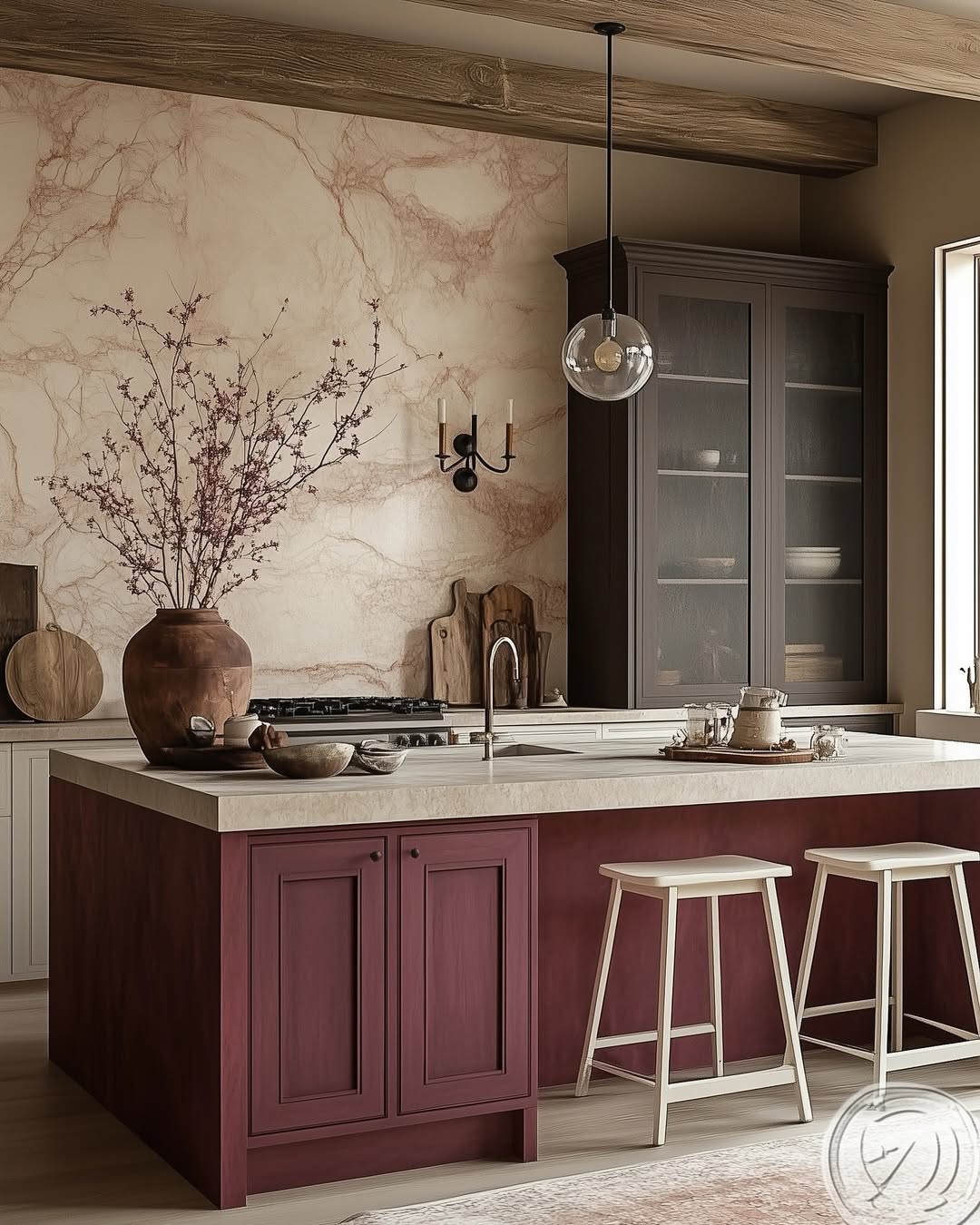 Large Vase with Branches Adds Organic Texture to Countertop