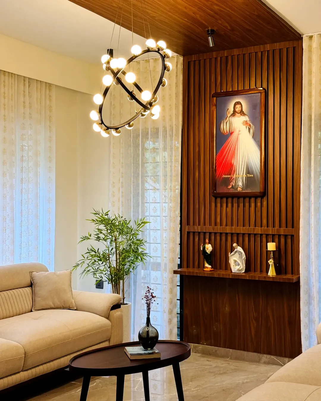 Wood Slat Wall Creates a Dedicated Display Niche
