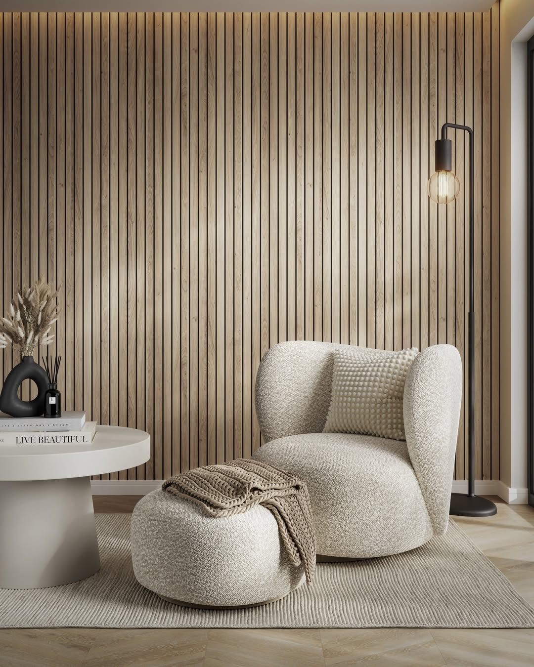Textured Ottoman Complements Sculptural Chair