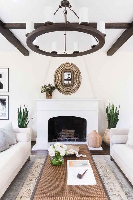 Ornate Mirror Above Fireplace Adds a Textured Focal Point