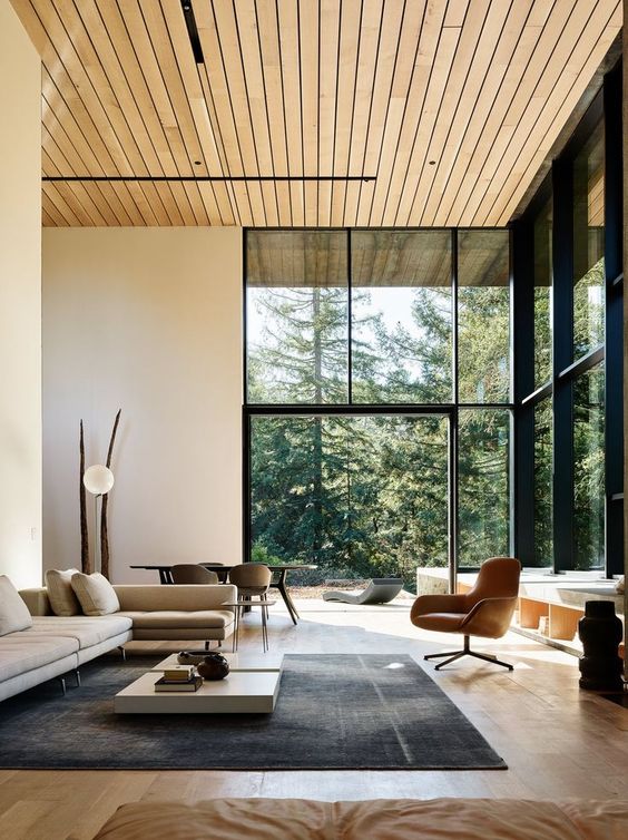 Wooden Slatted Ceiling Adds Warmth and Architectural Interest