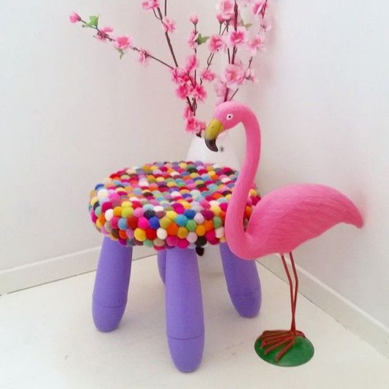 Top a Stool with Colorful Pom-Poms