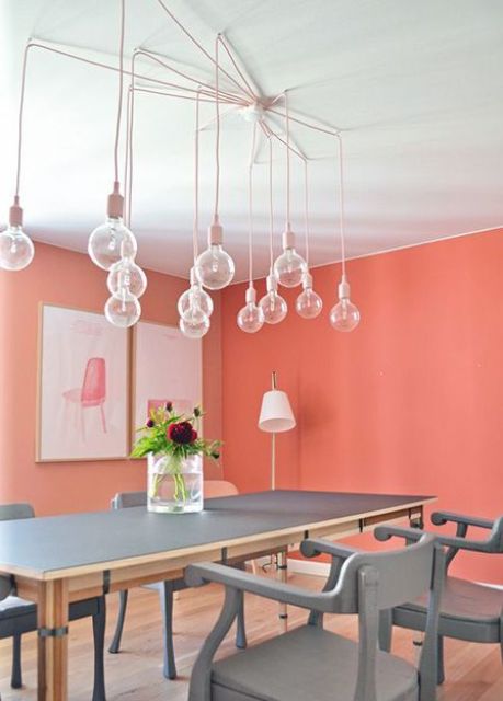 Pink Corded Pendant Lights Create a Modern Chandelier