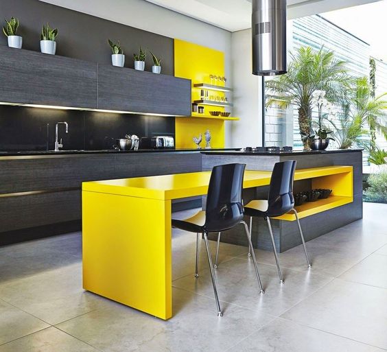 Bright Yellow Island Doubles as a Breakfast Bar