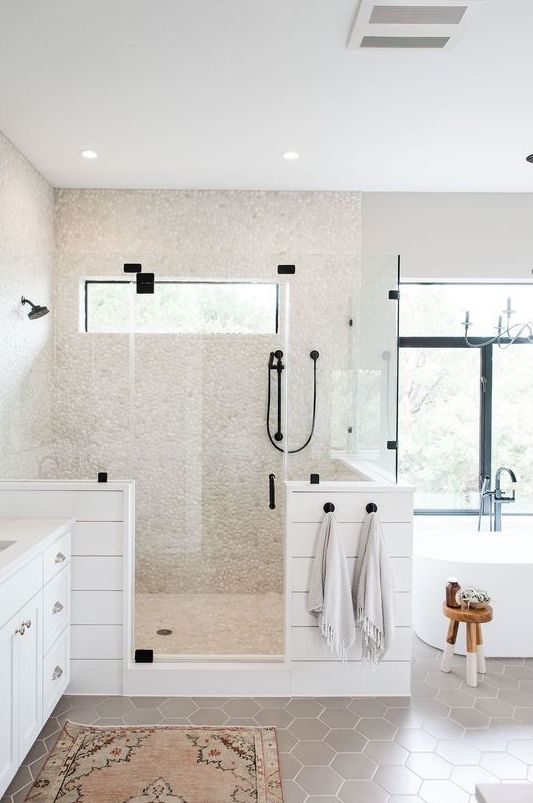 Shiplap Half Walls With Hooks For Towels