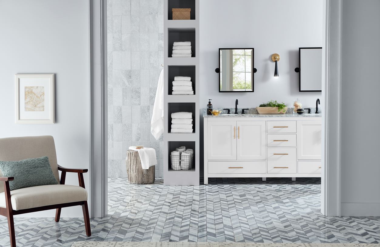 Tall Open Shelving for Stacked Towels