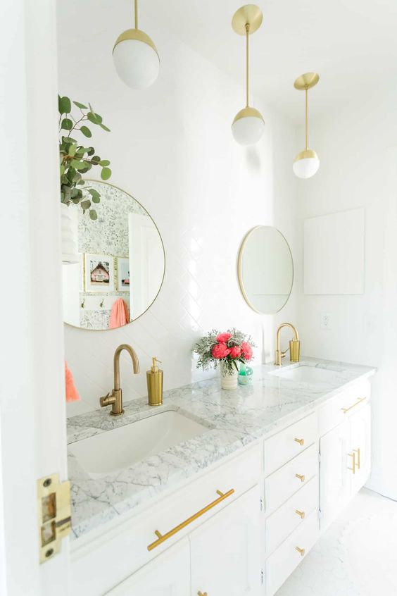 Globe Pendant Lights with Brass Accents