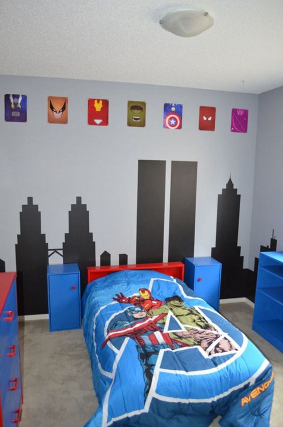 Superhero Icons Above a Cityscape Mural