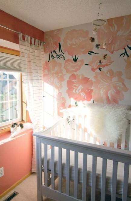 Oversized Coral Florals Soften a Nursery