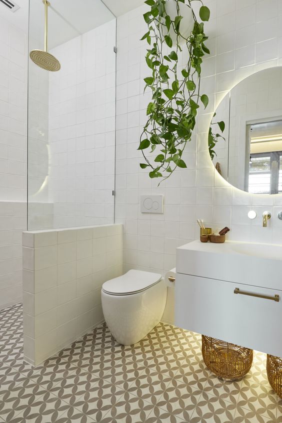 Drape Trailing Greenery to Soften White Tile Walls