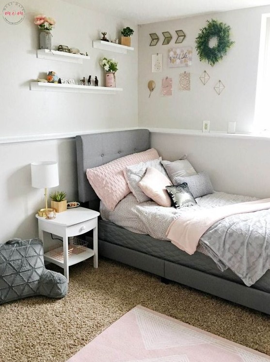 Floating White Shelves Display Small Decor and Flowers