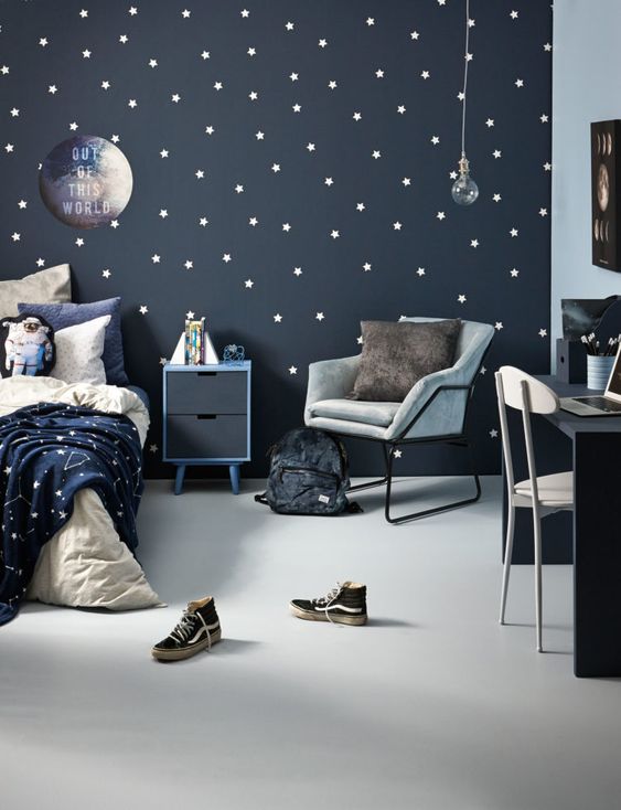 Dark Walls Covered in Tiny White Stars Create a Cosmic Backdrop