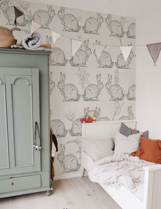 Bunny Wallpaper and Bunting Create a Whimsical Woodland Scene
