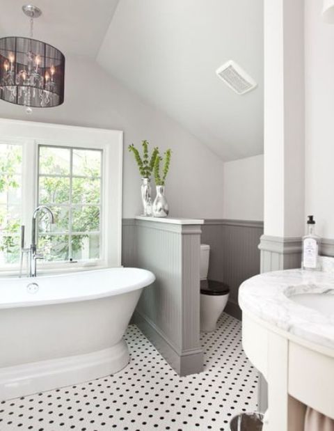 Section Off the Toilet with a Beadboard Half Wall