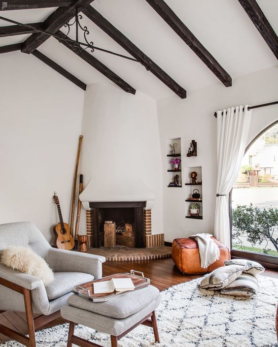 Exposed Dark Wood Beams Add Rustic Structure Overhead