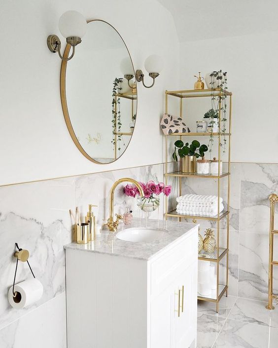 Gold Etched Glass Shelves Add Glamour and Display