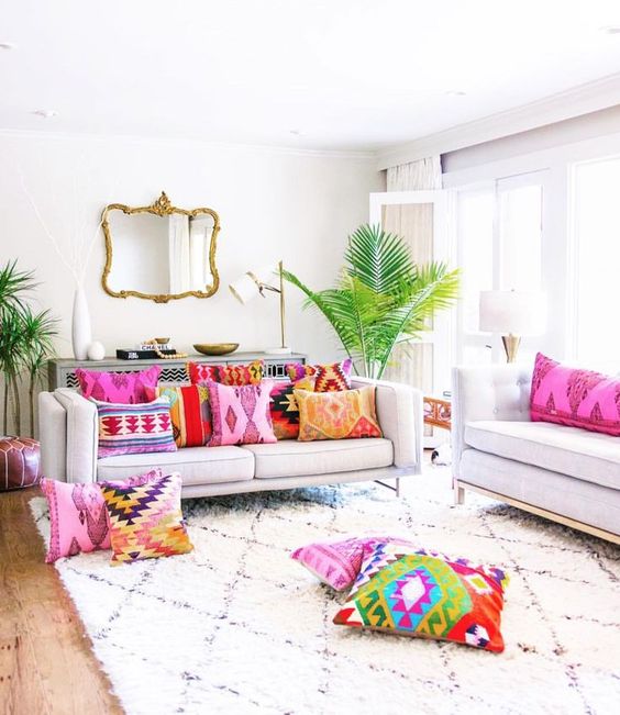 Layered Geometric Pillows Add Casual Comfort to the Floor