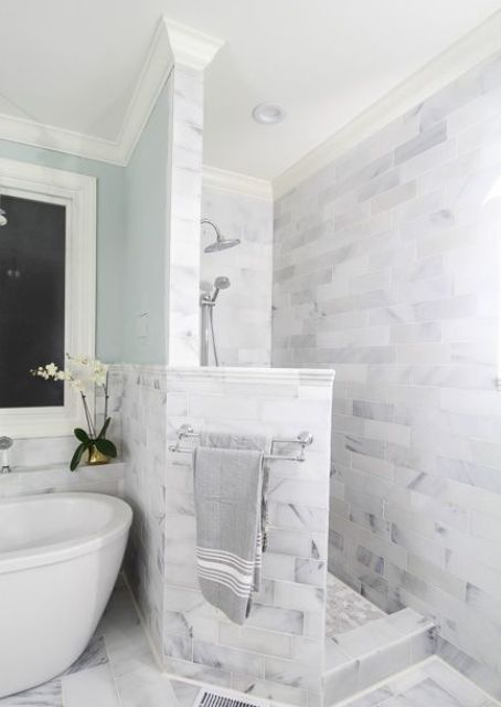 Place a Double Towel Bar on the Shower Half Wall