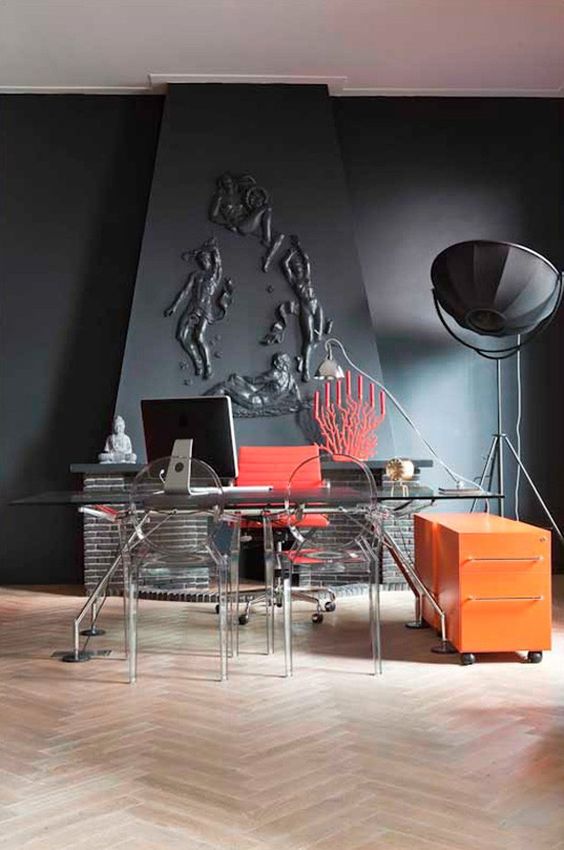 Orange Rolling Cabinet Adds a Pop of Color to a Workspace