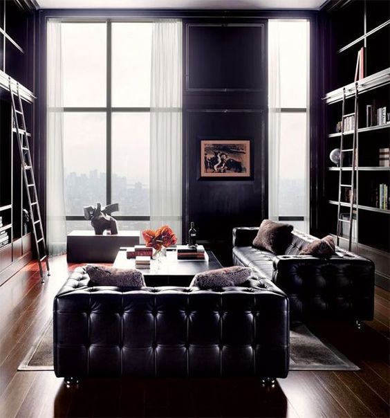 Design a Luxurious Lounge With Tufted Black Leather Sofas