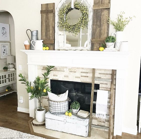 Layer a White Trunk and Wire Basket on Your Hearth