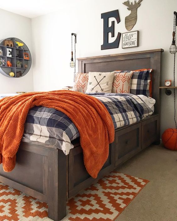 Maximize Space with a Dark Wood Bed with Built-In Drawers