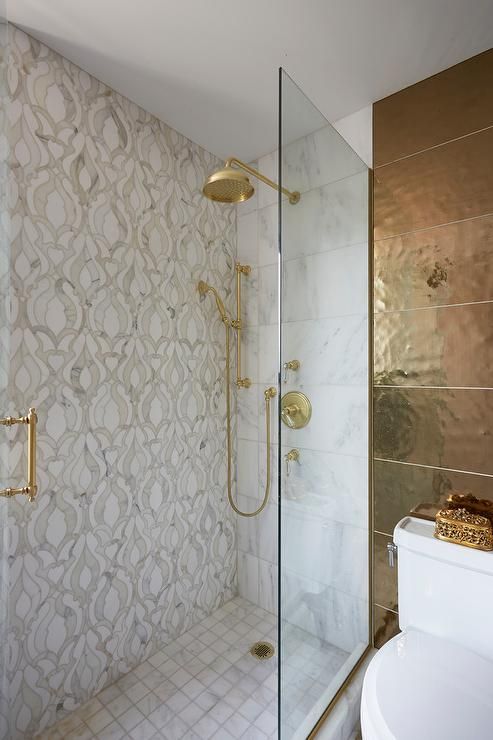 Patterned Marble Tile for a Dramatic Shower Focal Point