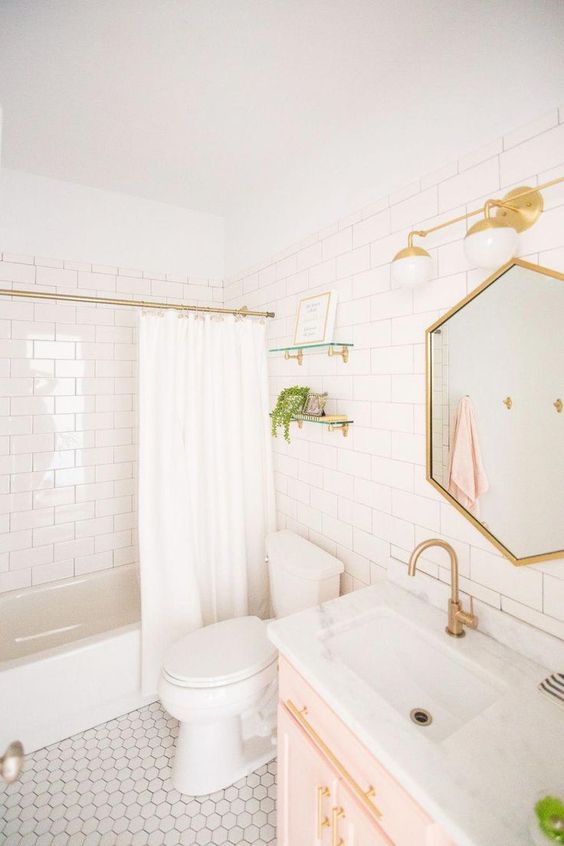 Glass Shelves with Gold Hardware for Open Toilet Storage