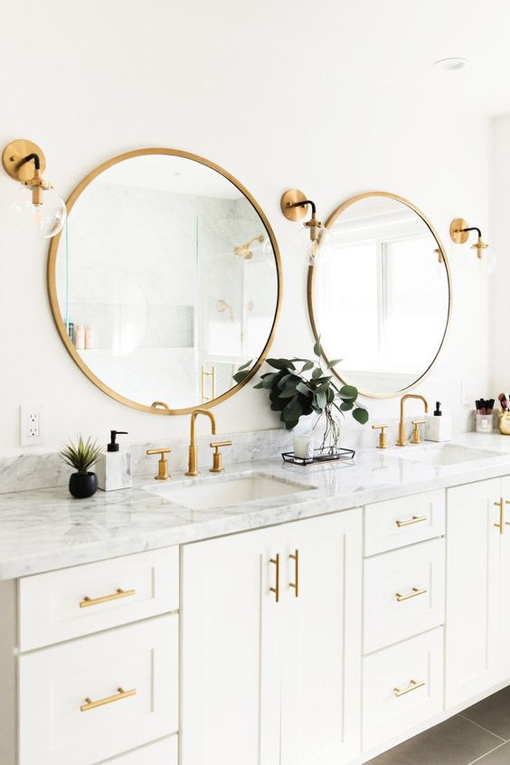 Round Mirrors with Gold Frames Above Your Vanity