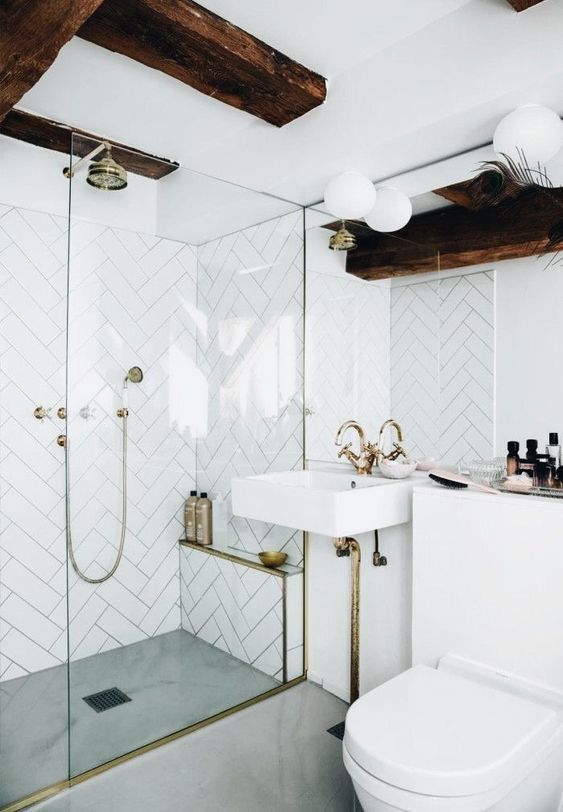 Glass Shelf with Gold Trim for Shower Essentials