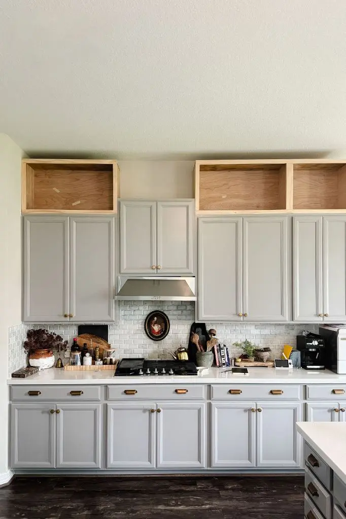 Open Wooden Boxes Above Cabinets For Display