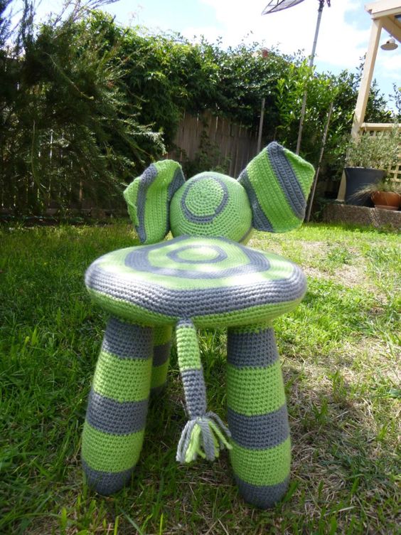 Crocheted Elephant Stool for Playful Outdoor Seating