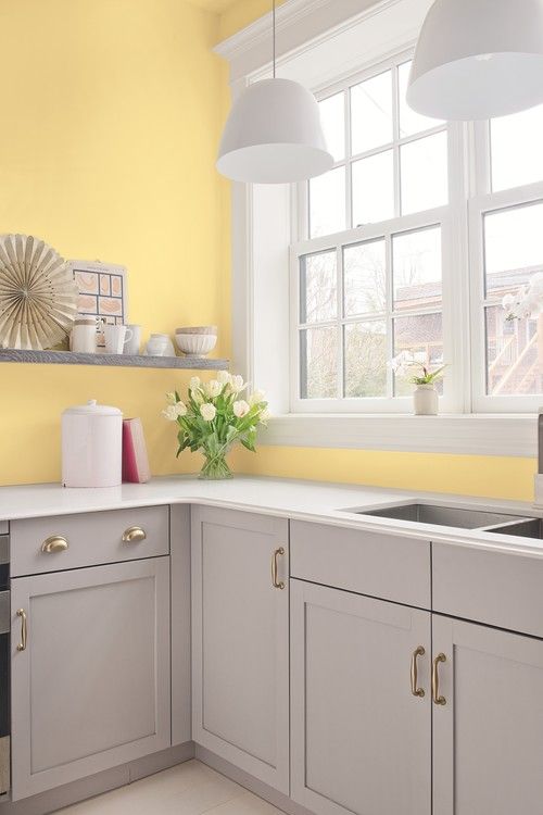 Pair Grey Shaker Cabinets with Brushed Brass Hardware