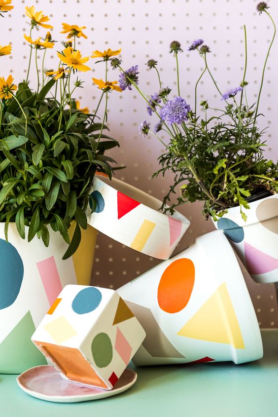 Geometric Painted Planters Add Playful Color