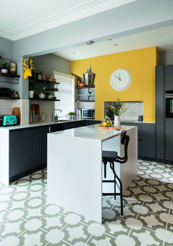 Yellow Wall Niche With Built-In Shelving