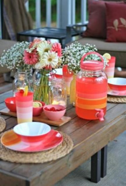 Coral and Orange Drink Dispenser for a Cheerful Look