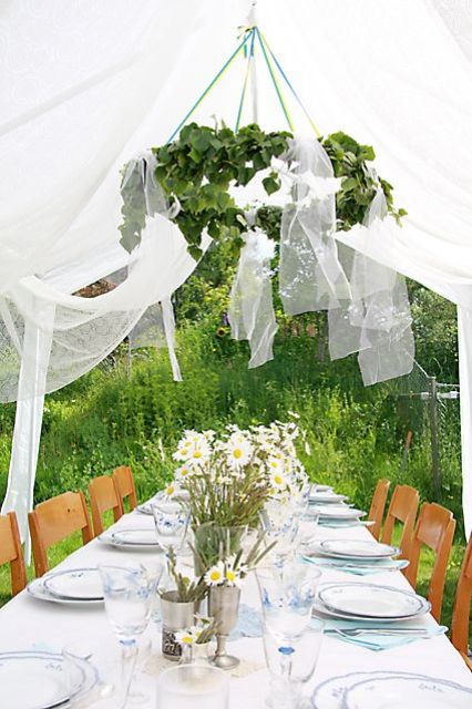 Greenery Chandelier With Flowing Tulle Accents