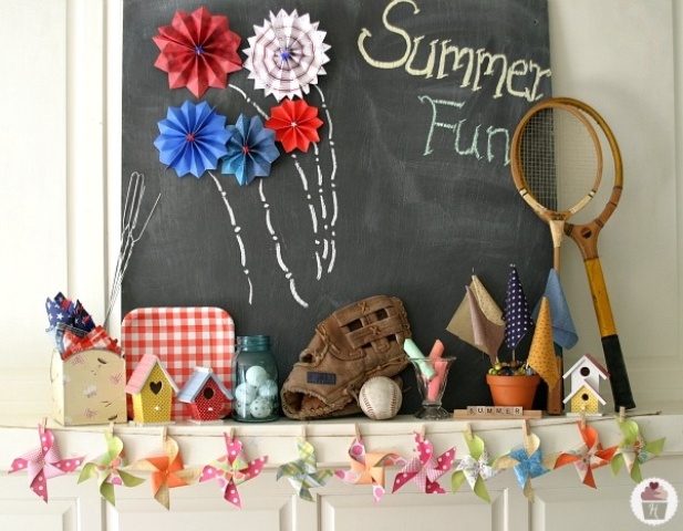 Chalkboard Art with Folded Paper Flowers
