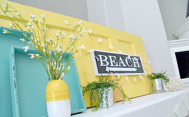 Yellow Door Backdrop for a Beach-Themed Mantel