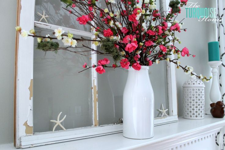 White Milk Bottle Vase Anchors Spring Branches