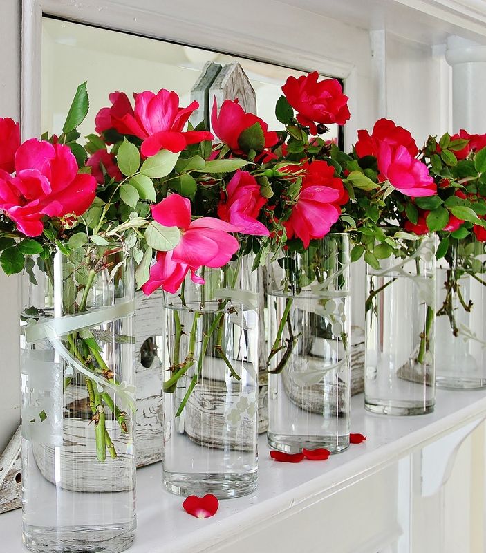 Clear Cylinder Vases with Frosted Floral Etching