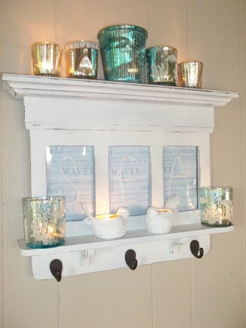 Mercury Glass Votives Add Shimmer to a White Shelf
