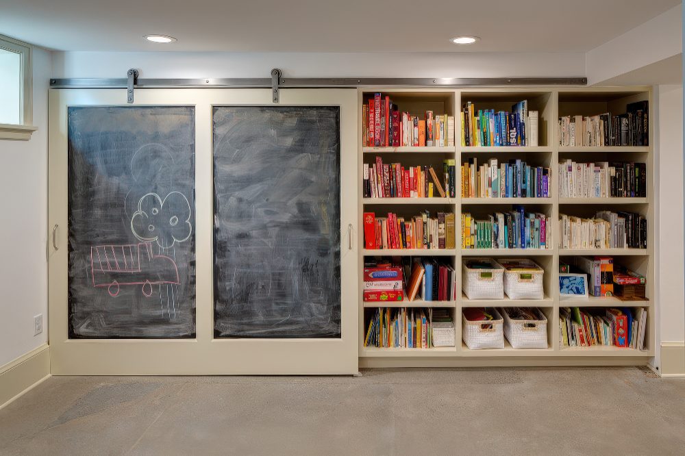 Sliding Barn Doors with Chalkboard Surfaces for Play