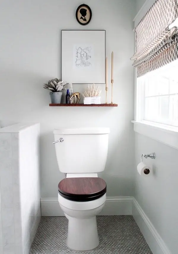 Contrast White Fixtures with a Wooden Toilet Seat