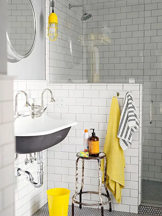 Small Metal Stool for Easy Access to Toiletries