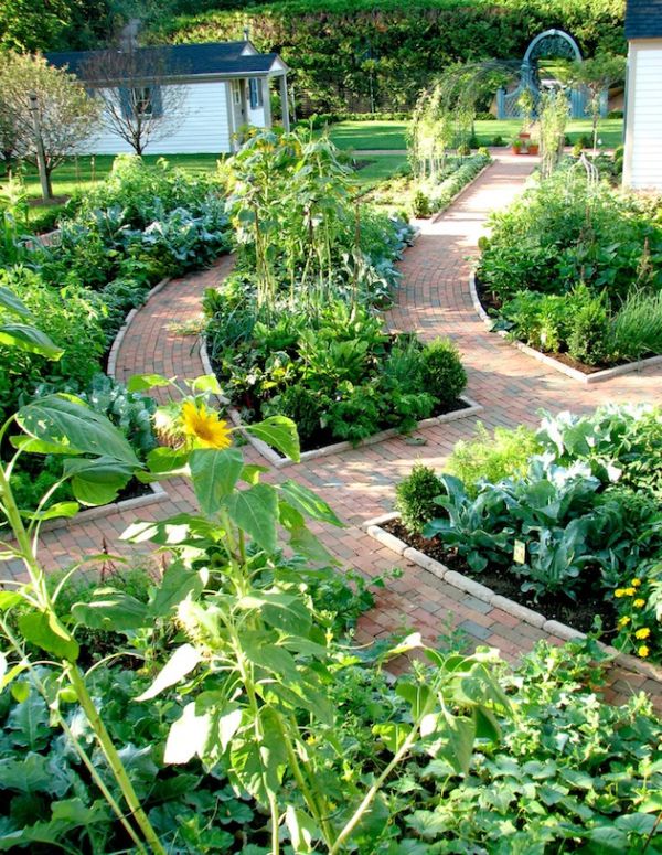 Define Vegetable Beds with Curving Brick Paths