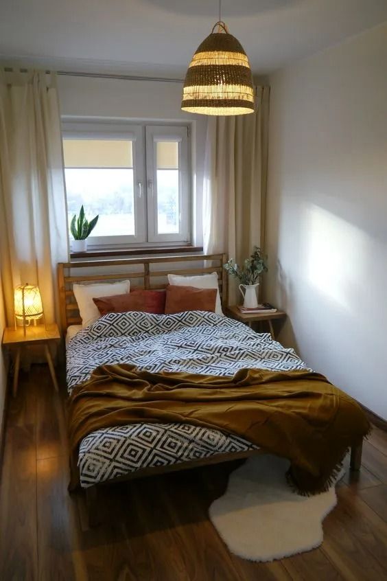 Woven Pendant Light Adds Natural Texture Above Bed