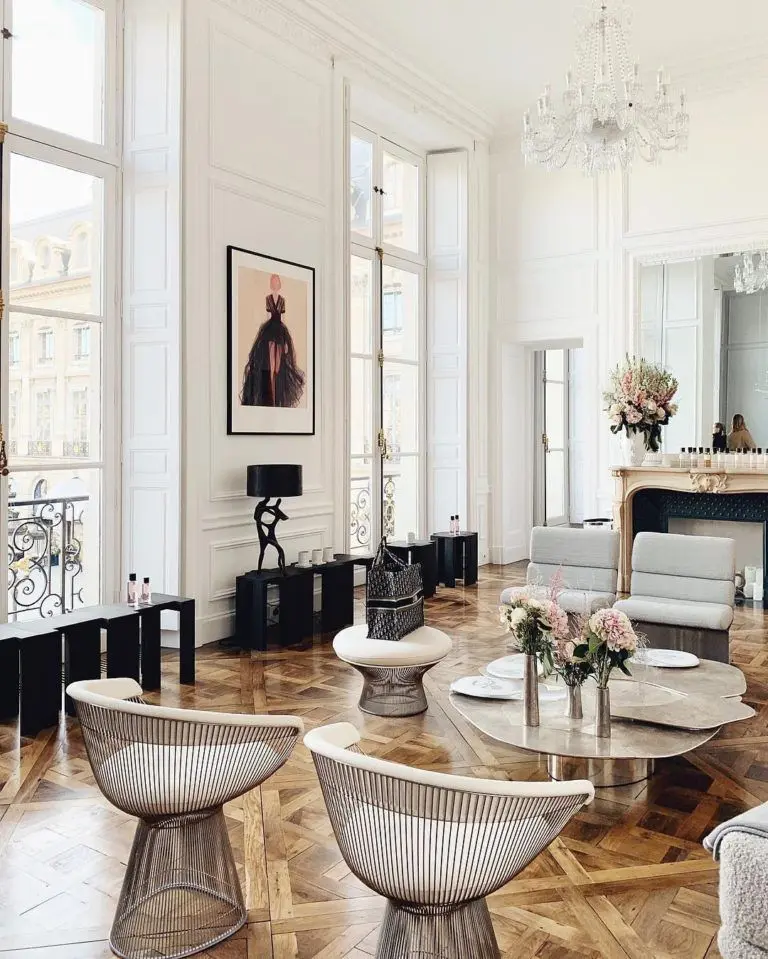 Introduce Airiness With Wire Frame Chairs on Parquet Floors